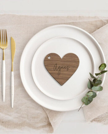 Bordkort Hjerte Fineret Valnød