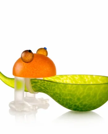 Glaskunst Frø Skål Limegrøn Orange Længde Fantastisk Smuk Til Pynt Bordet Fra Talentfulde Borowski