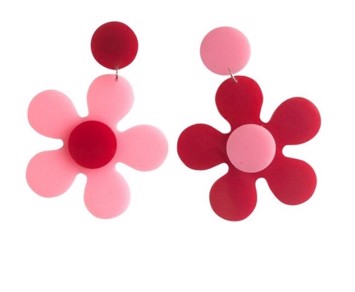 øreringe Store Hængeøreringe  Blomster Pink Rød