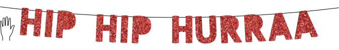 Guirlande Hip Hip Hurra Rød Glitter Scanseason
