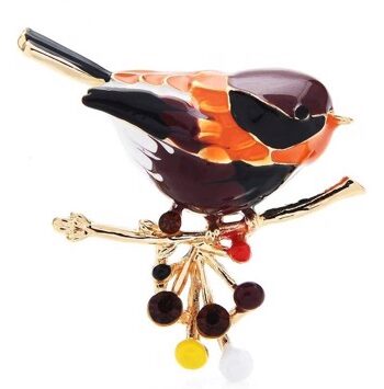 Broche Fugl Gren Med Sten Orange