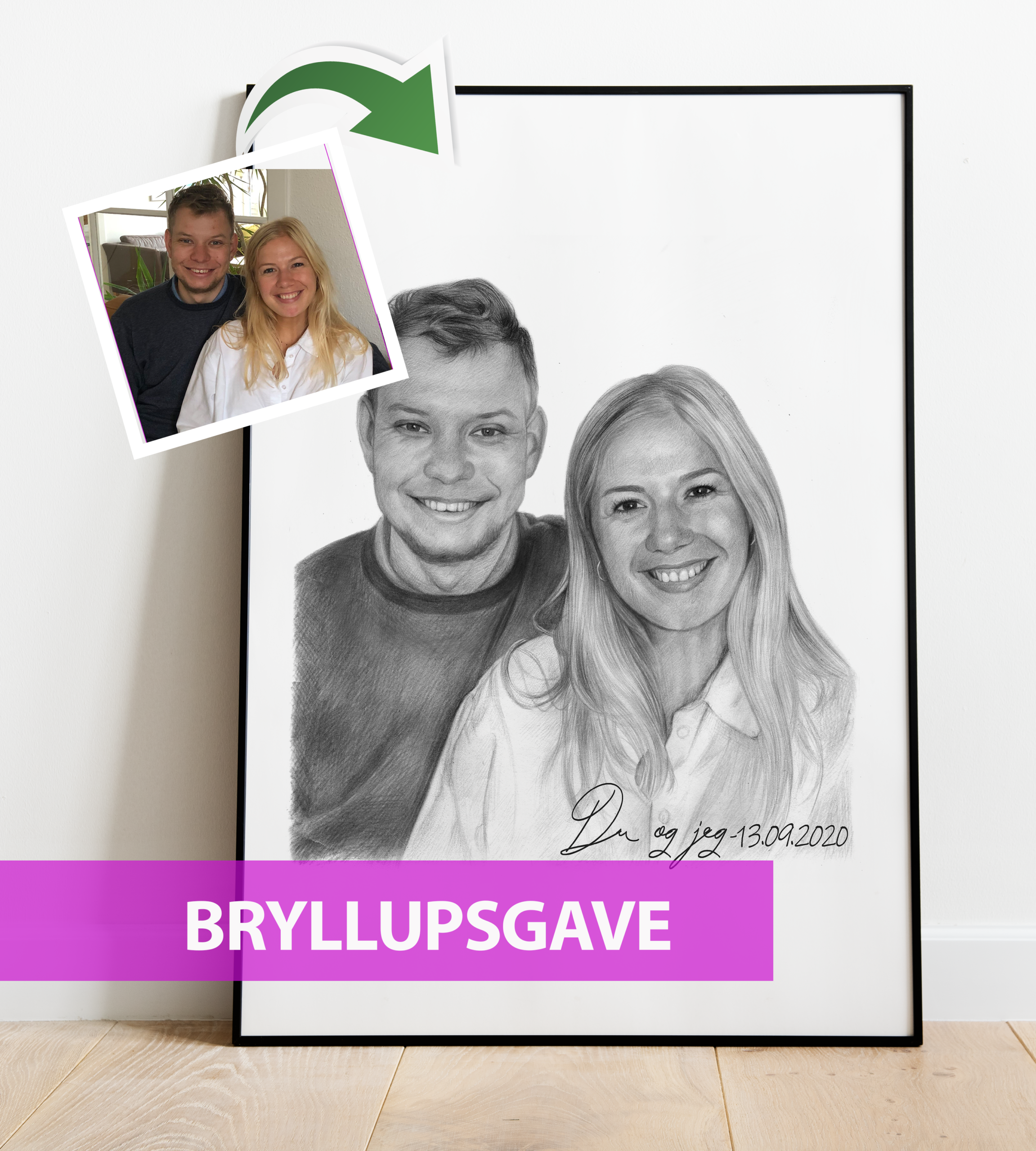 Bryllupsgave Portrættegning Efter Dine Fotos