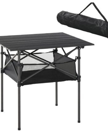 Foldbart Campingbord Aluminium Med Netpose Bærbart Picnicbord Til Camping Have Fest Picnic Balkon Sort