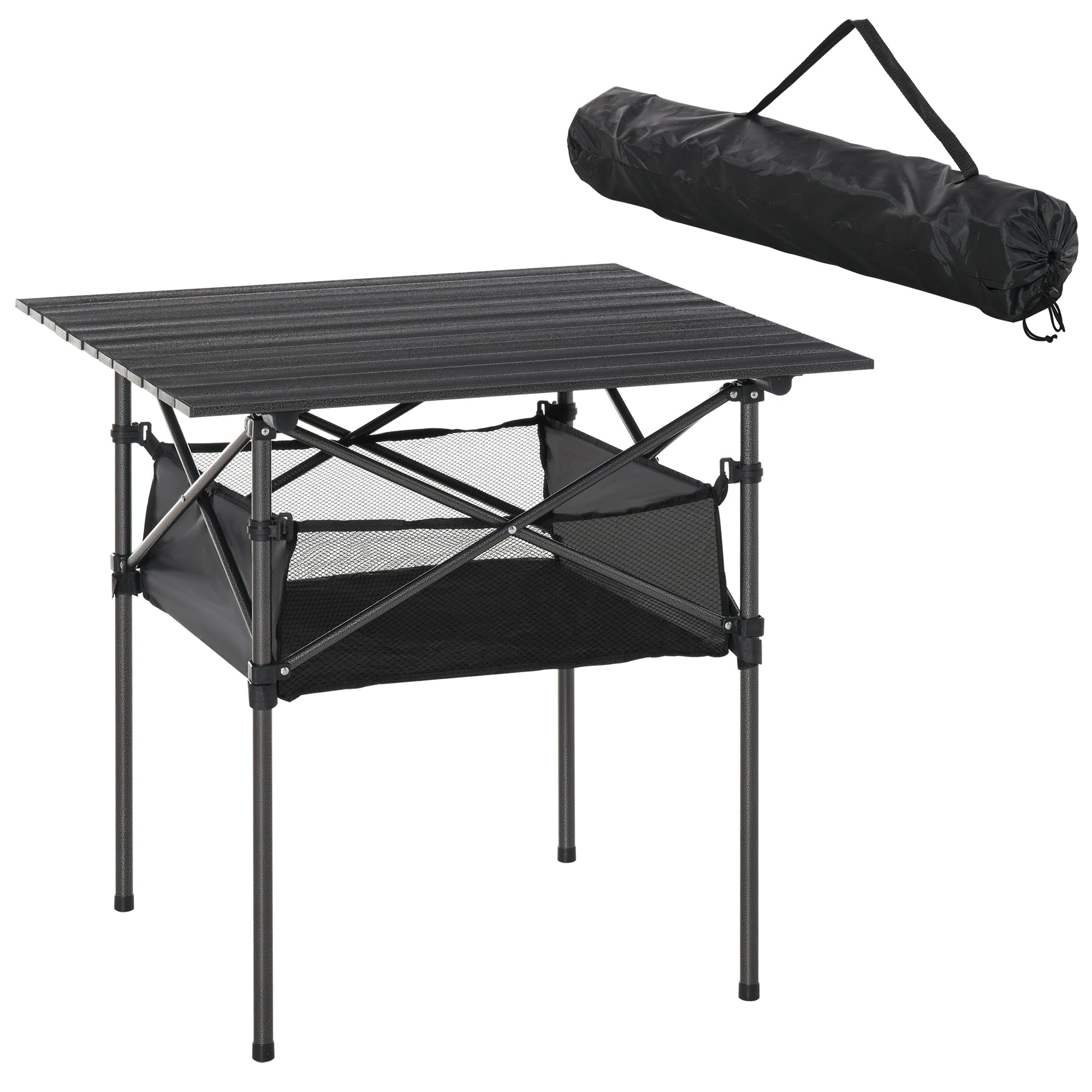 Foldbart Campingbord Aluminium Med Netpose Bærbart Picnicbord Til Camping Have Fest Picnic Balkon Sort