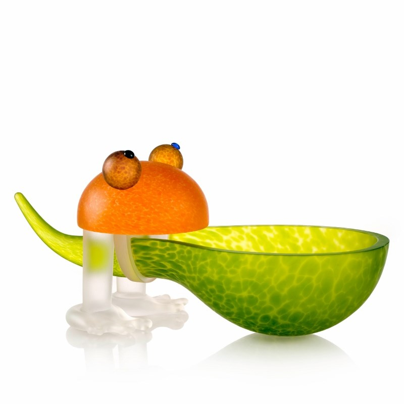 Glaskunst Frø Skål Limegrøn Orange Længde Fantastisk Smuk Til Pynt Bordet Fra Talentfulde Borowski