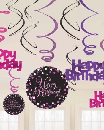 Happy Birthday Hænge Dekorationer Stk Pink