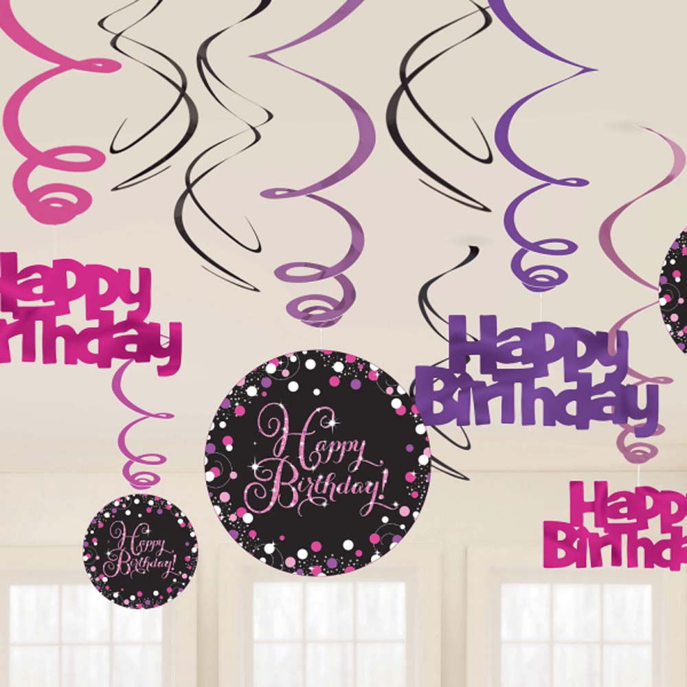 Happy Birthday Hænge Dekorationer Stk Pink