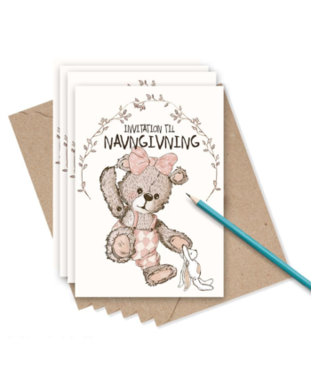Indbydelser Navngivning Med Teddybear Pige Stk