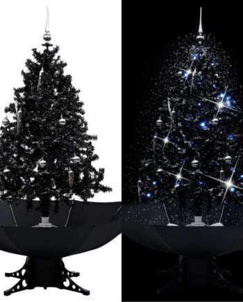 Juletræ Med Snefald Paraplyfod 140 Sort Pvc Med Led Pynt