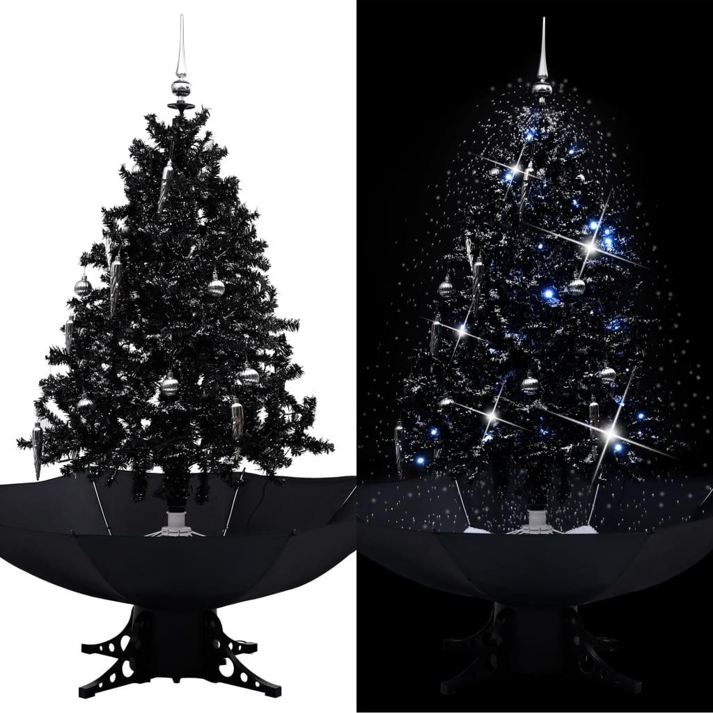 Juletræ Med Snefald Paraplyfod 140 Sort Pvc Med Led Pynt