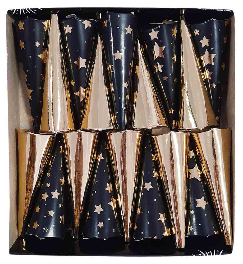 Kegle Party Poppers Stk Guld Sort