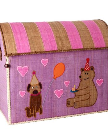 Rice Raffia Opbevaringshus Party Animal Lys Pink Stor