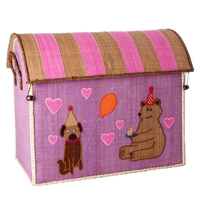 Rice Raffia Opbevaringshus Party Animal Lys Pink Stor