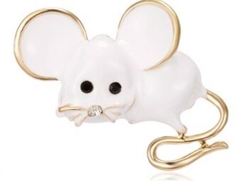 Broche Hvid Mus Guld