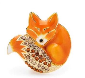 Broche Hyggeræven Orange Med Glitrende Sten