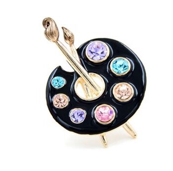 Broche Maler Palette Med Glitrende Sten Sort