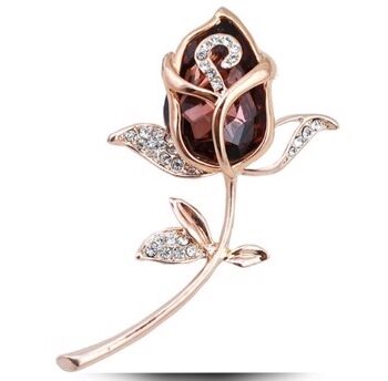 Broche Rød Rose Med Guld Stilk