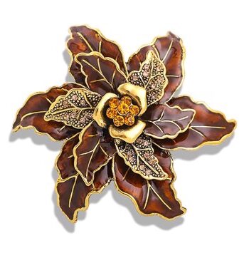 Broche Stor Blomst Gyldne Brune Nuancer