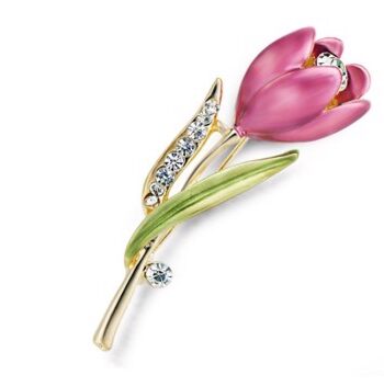 Broche Tulipan Mørk Rosa Med Sten