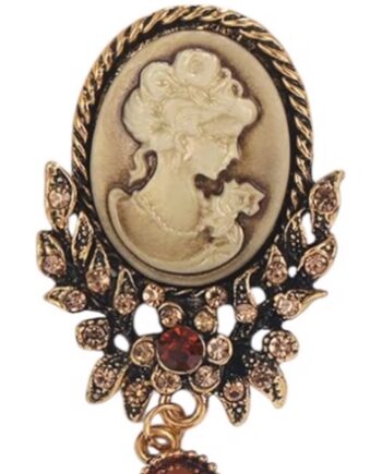 Broche Vintage Frue Med Sten Blomster Jordfarver