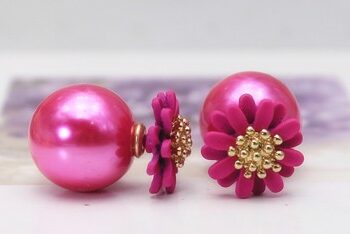 Dobbelt Perleøreringe Med Blomst Pink