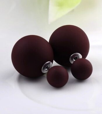 Dobbelt Perleøreringe Mørk Brun Mat