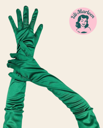 Emerald Glam Lange Satin Handsker Smaragdgrøn
