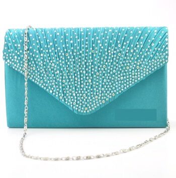 Fest Clutch: Merion Turkisgrøn Diamant Sød Fest Taske Satin Med Glitrende Sten