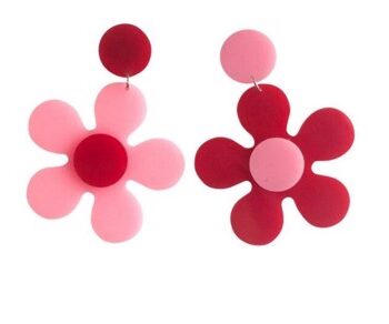 øreringe Store Hængeøreringe  Blomster Pink Rød