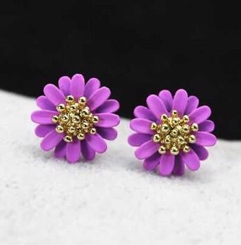 ørestikker Små Blomster Lilla Med Guld Midte