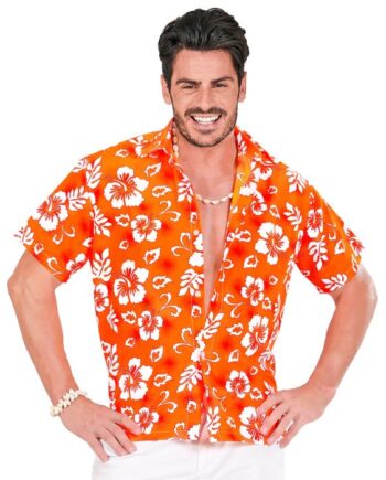 Orange Hawaii Skjorte Med Hvide Blomster