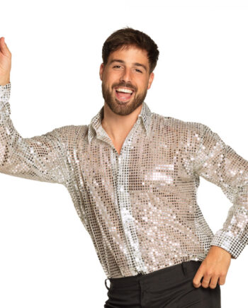 Paliet Disco Skjorte Sølv
