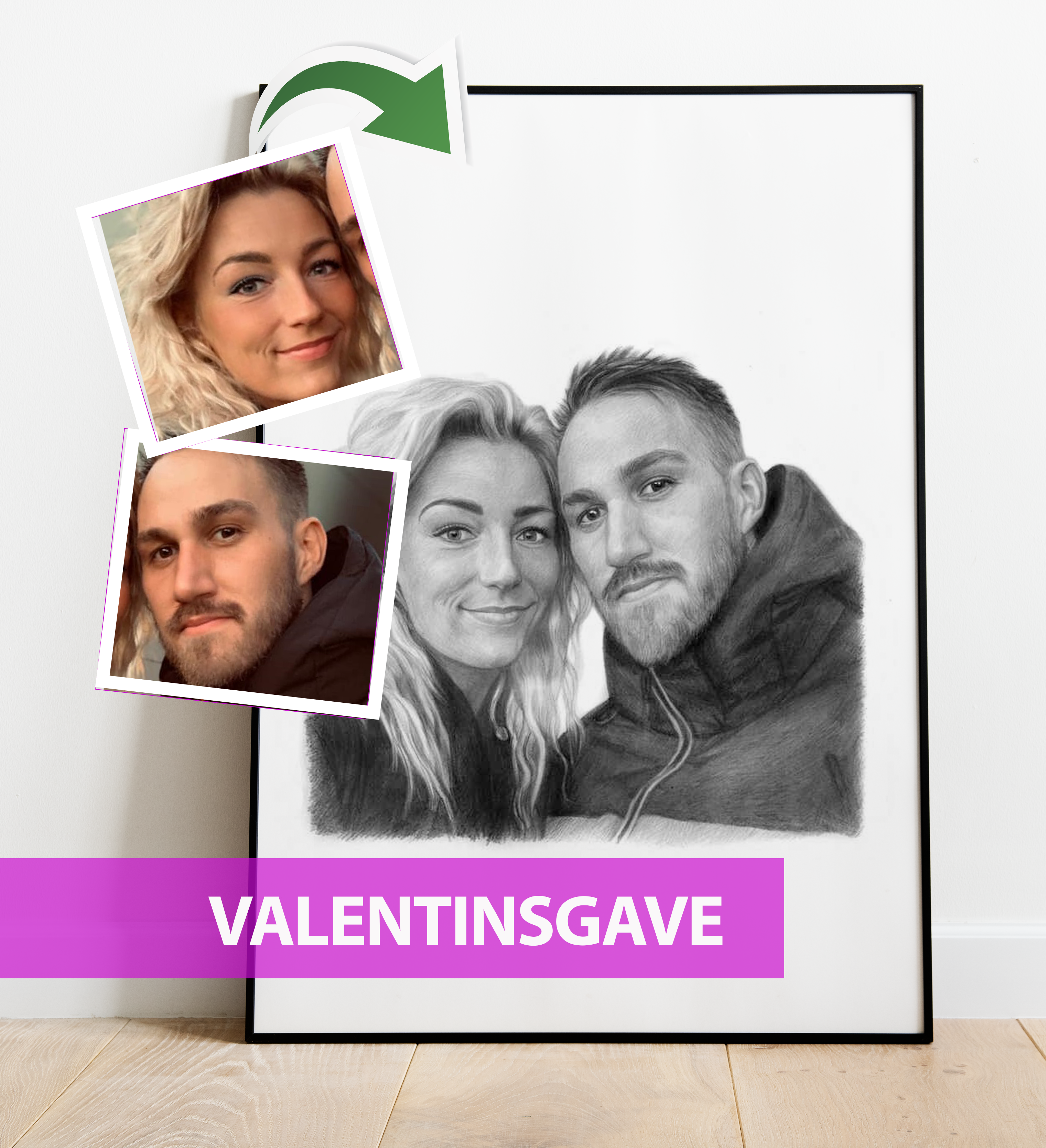 Valentinsgave Portrættegning Efter Dine Fotos